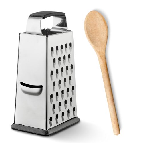 Grater and wooden spoons